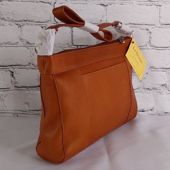 'LE DONNA' AVA' COGNAC LEATHER ADJUSTABLE CROSSBODY BAG - Picture 2 of 16